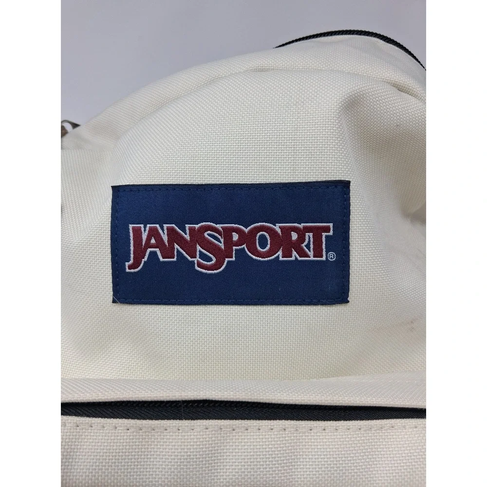 JanSport Right Pack Cream Canvas Backpack Brown Suede Bottom School Bag